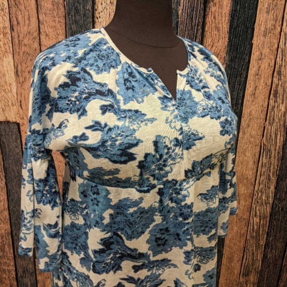 Blue and White Bell Sleeve Top
